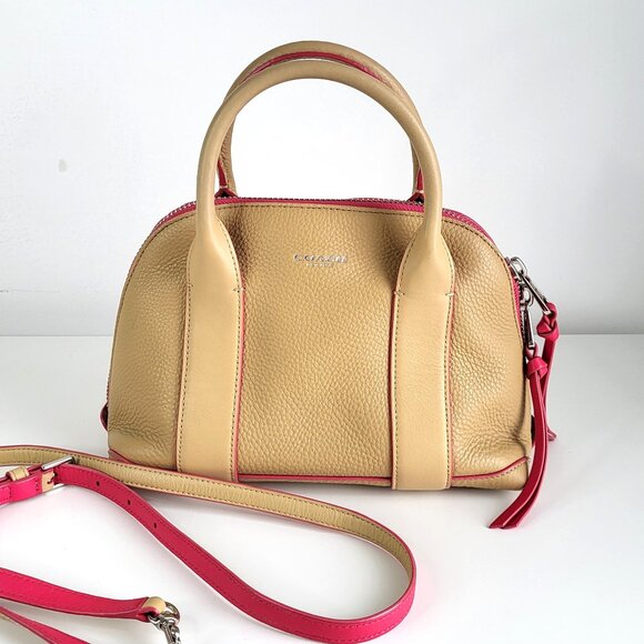 Coach Bleecker Preston Satchel In Edgepaint and Pink Leather I Crossbody - Picture 1 of 10